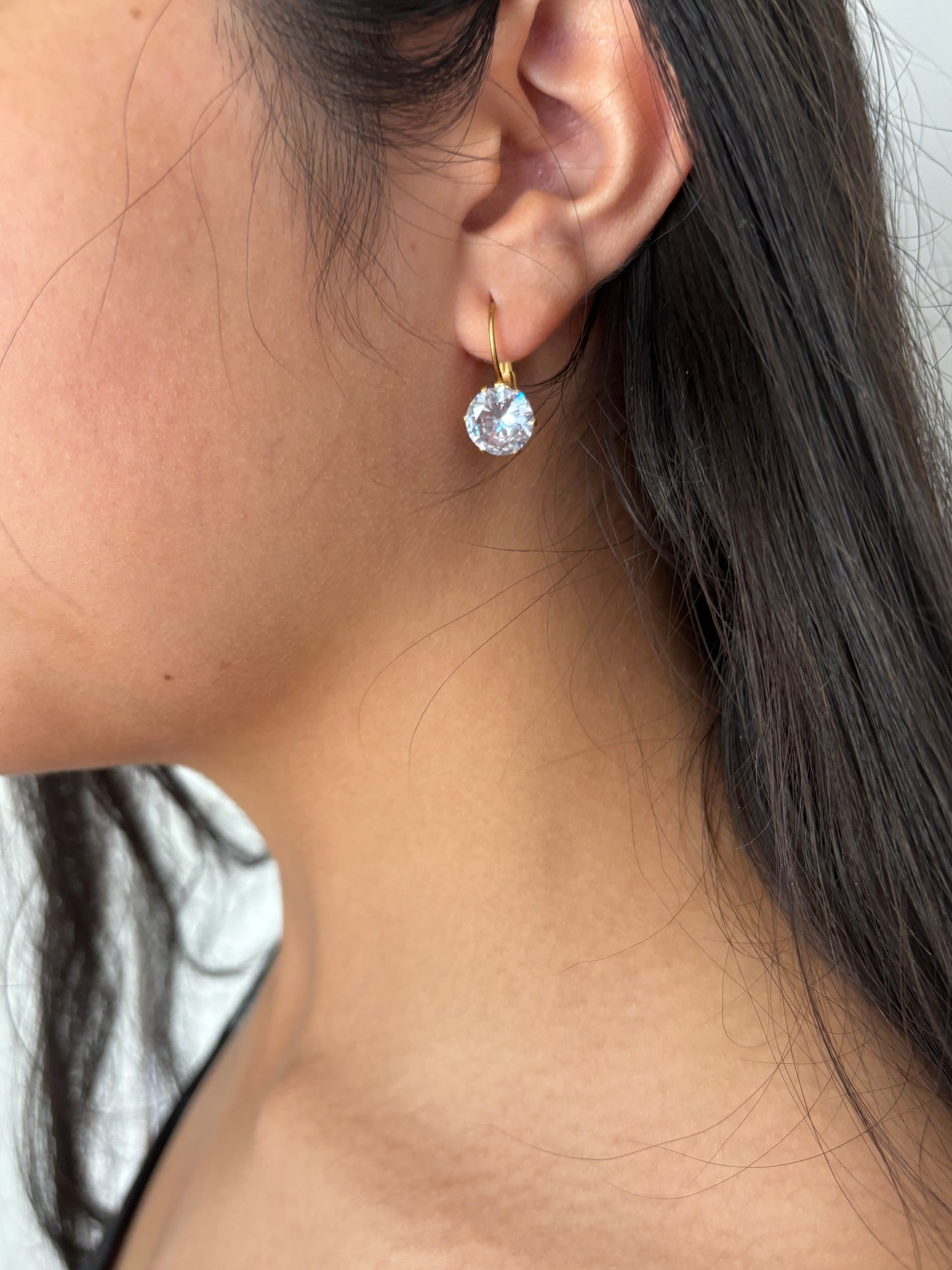 Diamanté Drop Gold Hoops