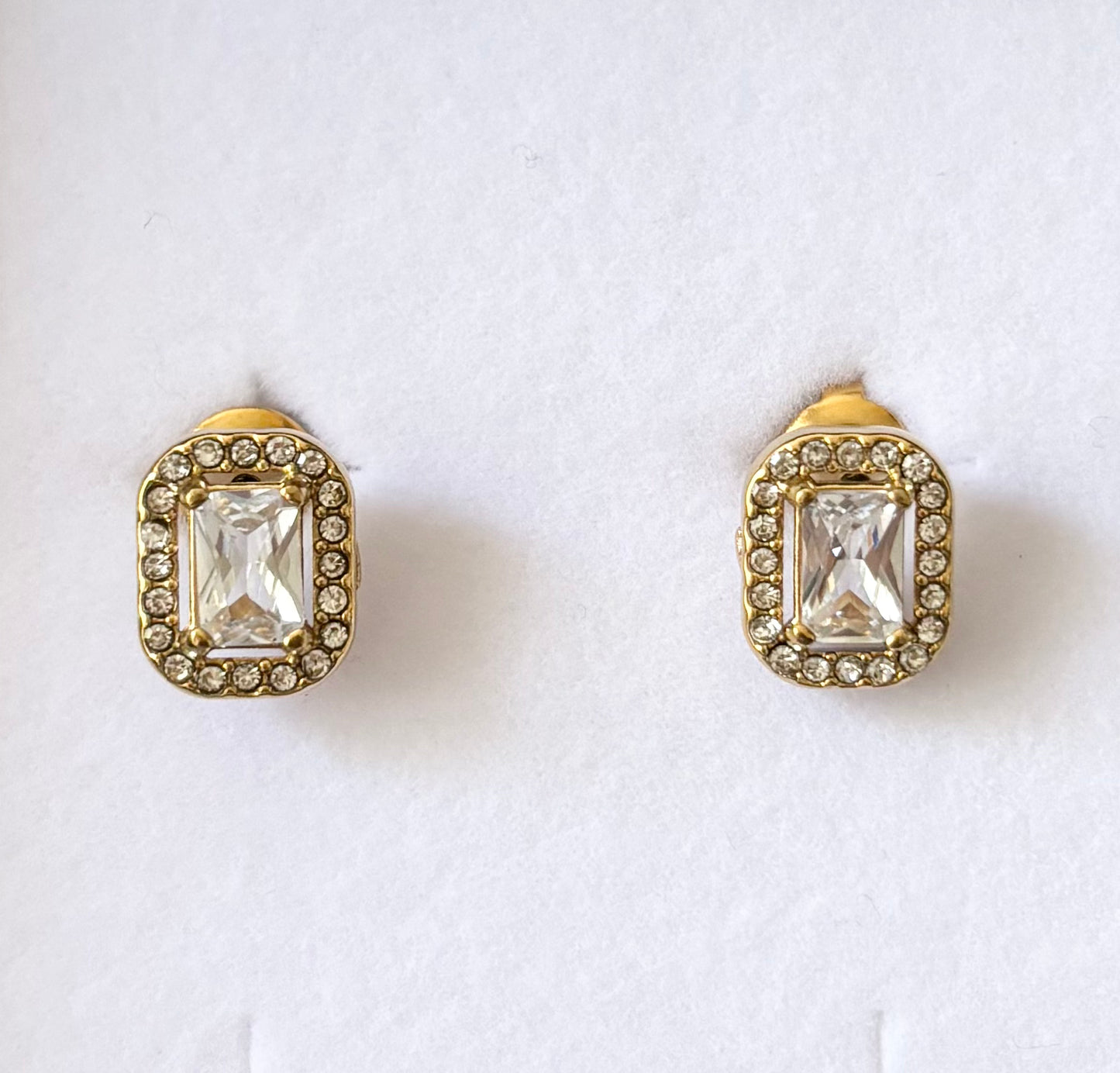 Emerald Cut Diamanté Gold Earrings