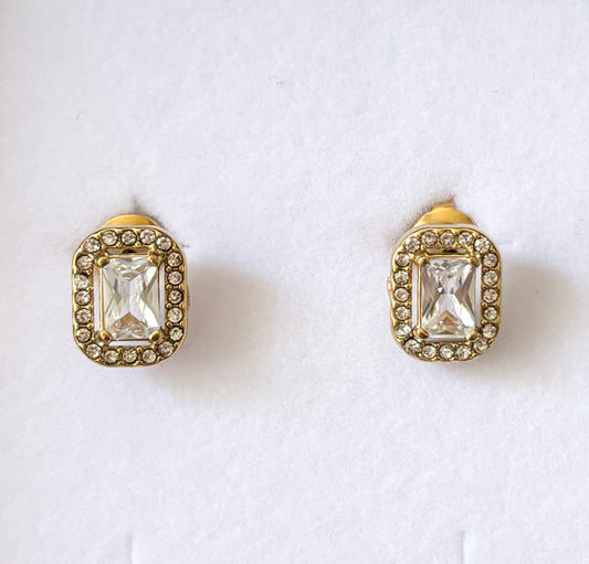 Emerald Cut Diamanté Gold Earrings