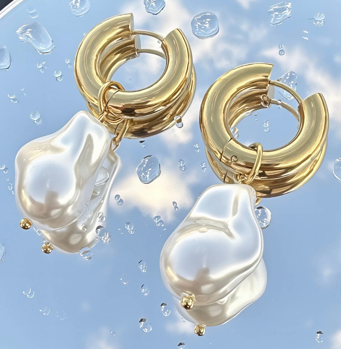 Baroque Gold Pearl Earrings