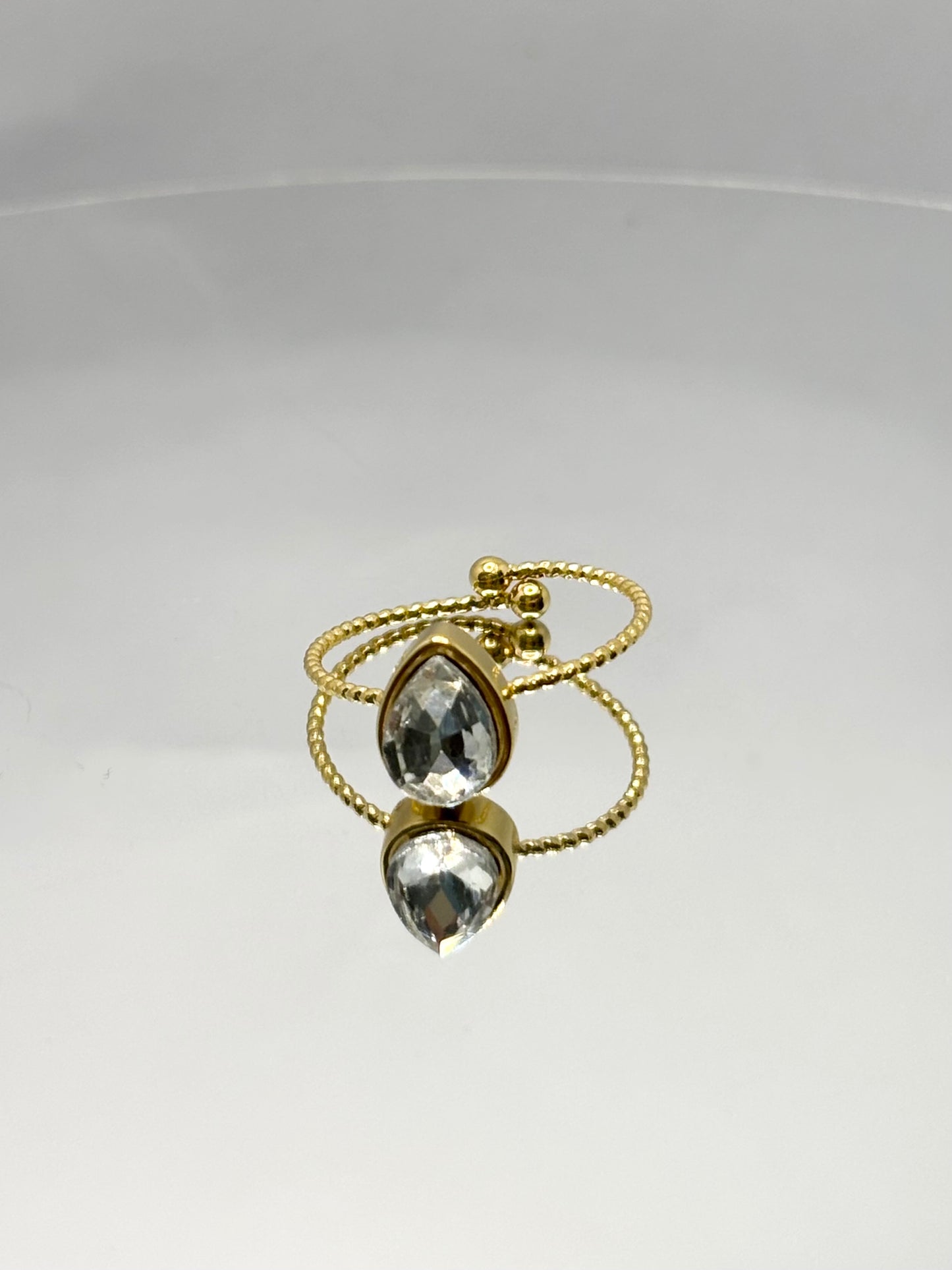 Pear Diamanté Gold Ring