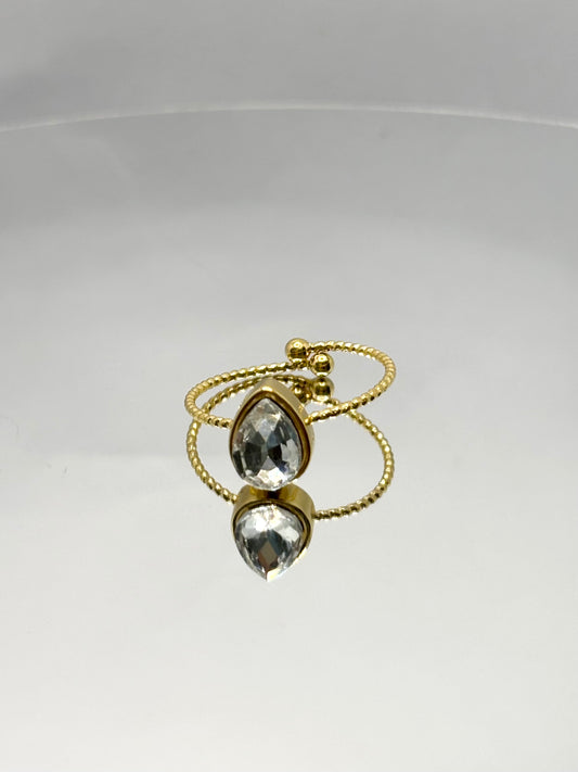 Pear Diamanté Gold Ring