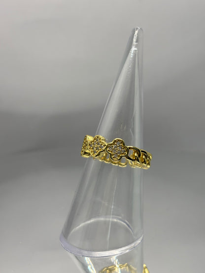 Diamanté Gold Clover Chain Ring