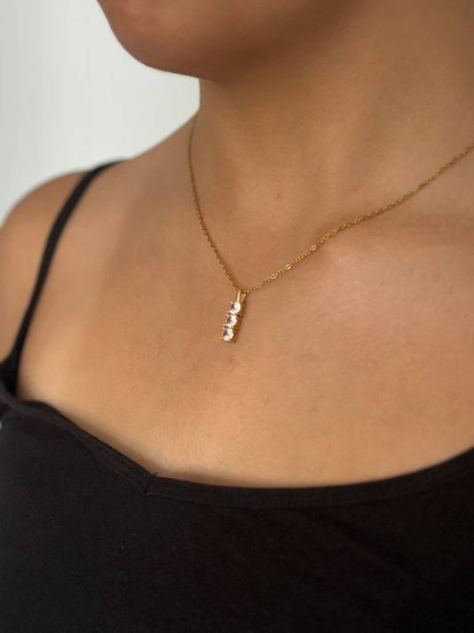 Three Stone Gold Drop Necklace