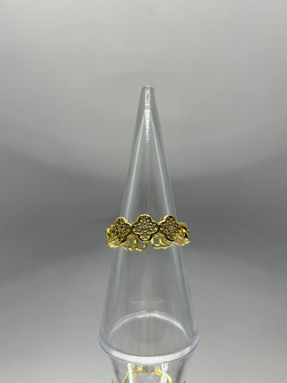 Diamanté Gold Clover Chain Ring