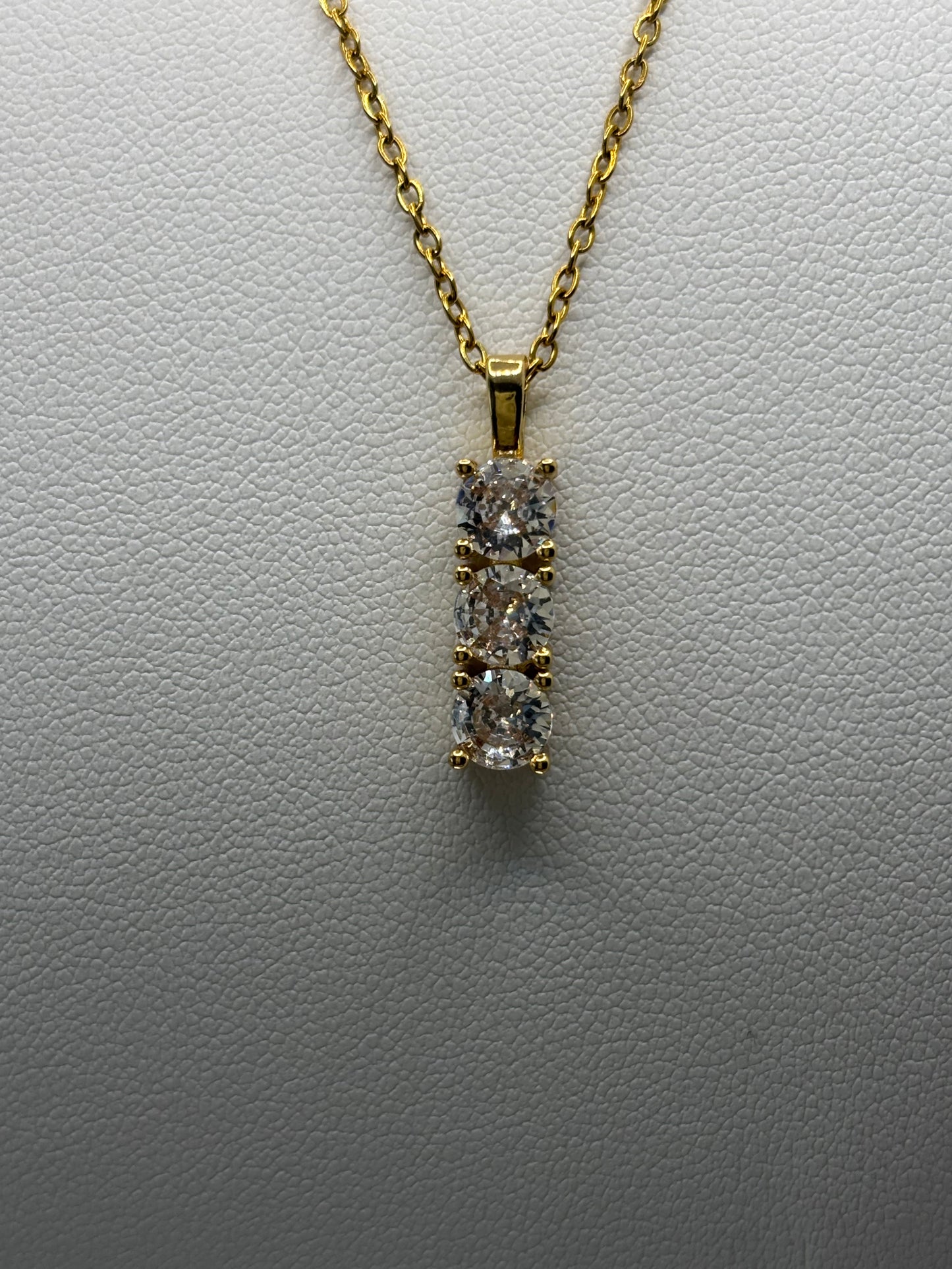 Three Stone Gold Drop Necklace