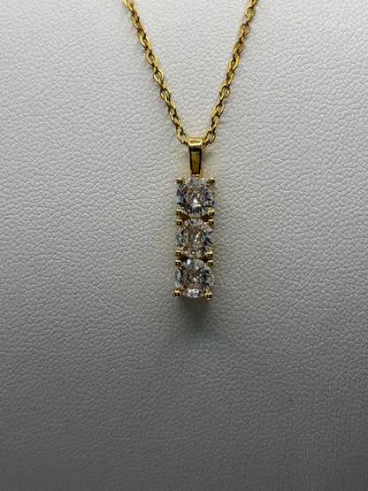 Three Stone Gold Drop Necklace