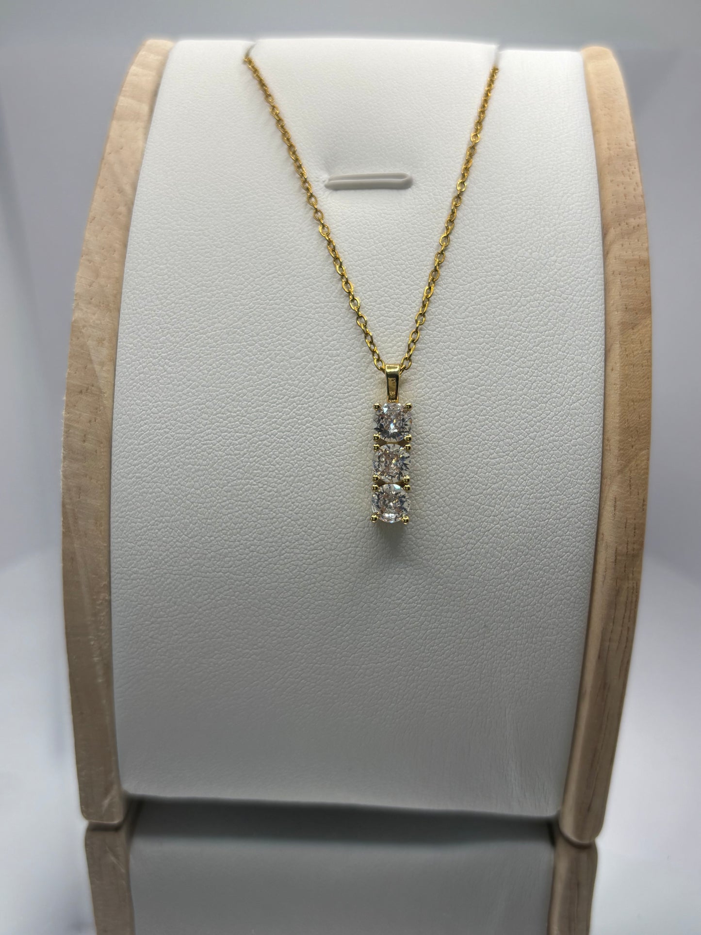 Three Stone Gold Drop Necklace