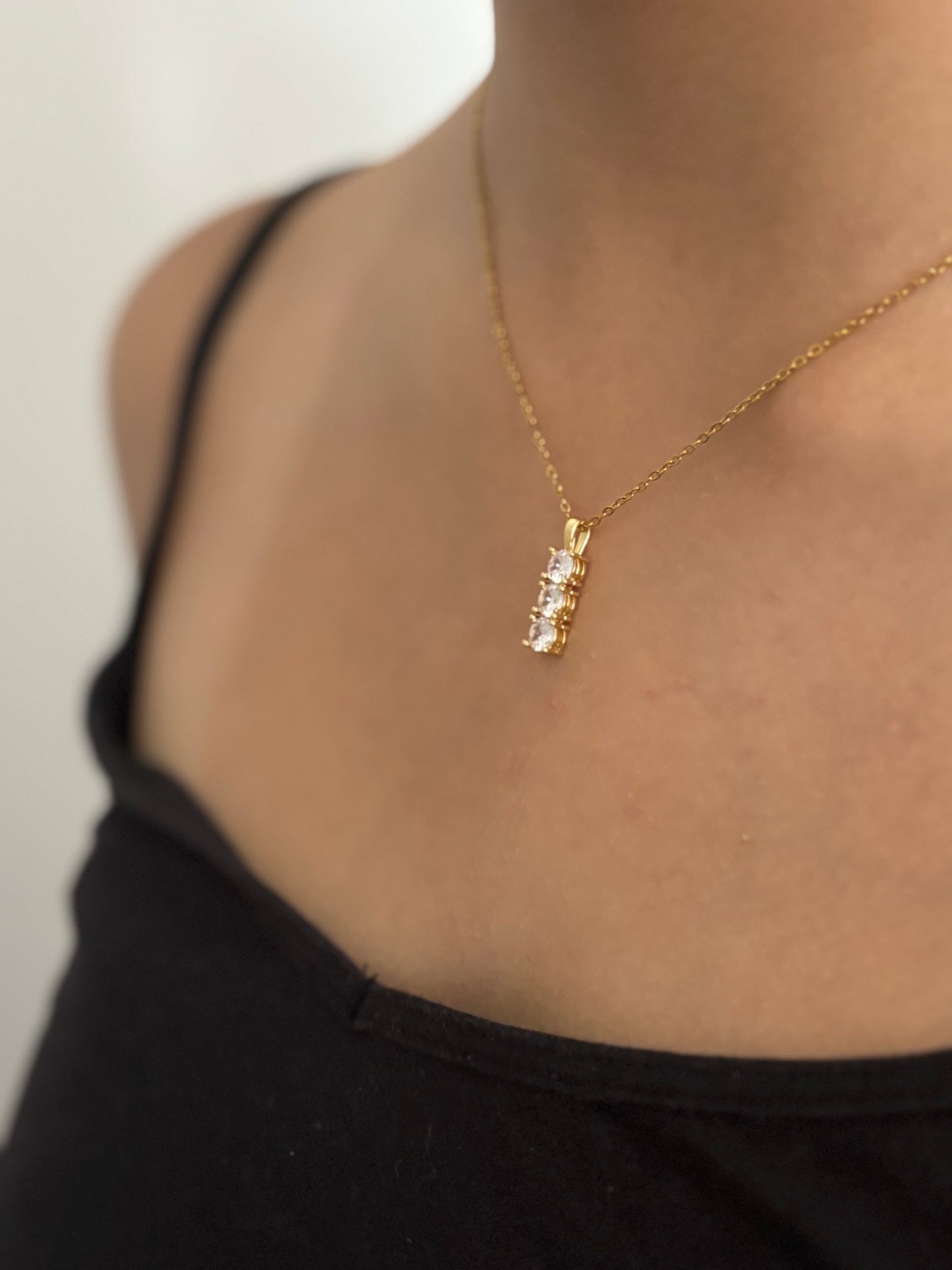 Three Stone Gold Drop Necklace